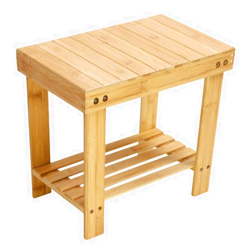 KKTONER Bamboo Step Stool with Storage Shower Bench with Shelf Foot Stool for Bathroom Living Room Bedroom Natural Color