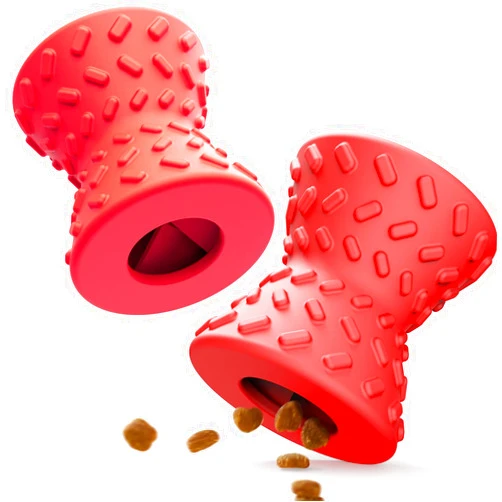 Doudele Puppy Toys, Dog Toys for Small Dogs, Dog Treat Toy for Traning, Interactive Dog Toy, Dog Treat Dispenser Toy,Natural Rubber Dumbbell Shaped, 2pcs(Red+Red)