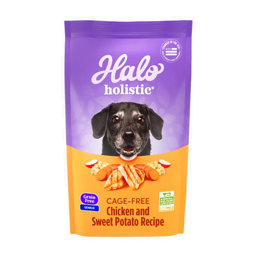 Halo Purely for Pets Holistic Dog Food, Complete Digestive Health Grain Free Cage-Free Chicken and Sweet Potato Recipe, Dry Dog Food Bag, Senior Formula, 3.5-lb Bag