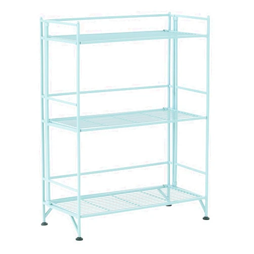 Convenience Concepts Xtra Storage Shelves-3-Tier Wide Folding Metal, Modern Shelves Display in Living Room, Bathroom, Office, Kitchen, Garage, Sea Foam