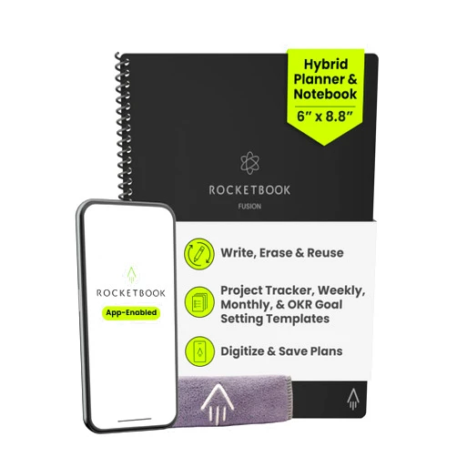 Rocketbook Fusion Hybrid Reusable Planner and Notebook in One, Additional Blank Pages, Goal and Project Tracker, Undated Planner, Executive Size 6x8.8, Black (Pack of 1)