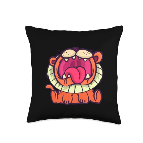 Anime Ramen, Kawaii Geschenke, lustige Sprüche Tired-King of Animals Funny Lion Comic Throw Pillow, 16x16, Multicolor