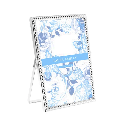 Laura Ashley 5x7 Silver Rope Metal Picture Frame (Vertical) with Pull-Out Easel Stand, Made for Tabletop, Counterspace, Shelf and Desk