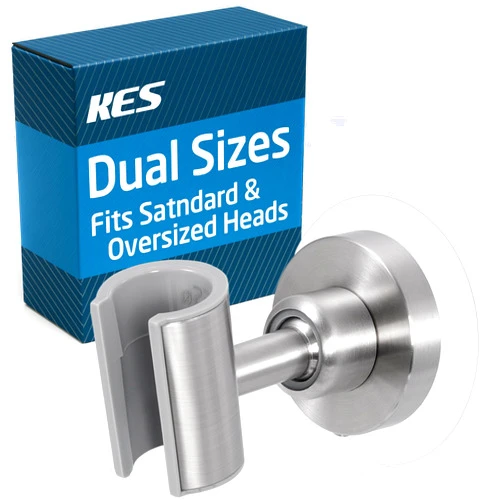 KES All Metal Shower Head Holder Adhesive, Dual-Size Opening Handheld Shower Head Holder Wall Mount for Standard & Oversized Shower Hose, Adjustable Shower Wand Holder, Brushed Steel, C208DF-BS