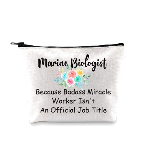 JXGZSO JXGSO Marine Biologist Gift Because Badass Miracle Worker Isn't An Official Job Title Cosmetic Bag Gift For Ocean lover