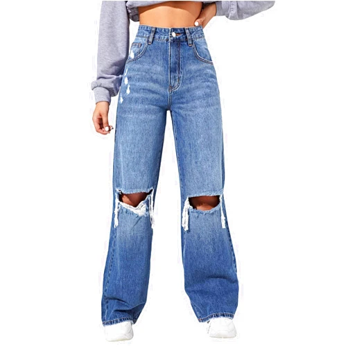 SweatyRocks Women's High Waisted Wide Leg Jeans Casual Loose Ripped Denim Pants
