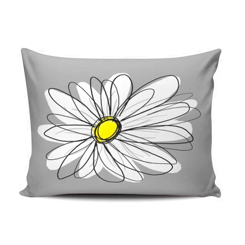 SALLEING Romantic Fancy Grey and White Trendy Daisy with Gray and Yellow One Side Decorative Pillowcase Queen Zippered Throw Pillow Case Cushion Cover 20x30 inches