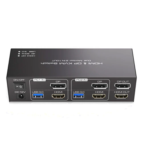 TJCXELE HDMI+Displayport KVM Switch 2 Monitors 2 Computers 4K@60Hz KVM Switcher for Two PC Share Dual Monitors and 4 USB 3.0 Ports Support Extended/Copy Mode with Desktop Controller&2 USB Cables