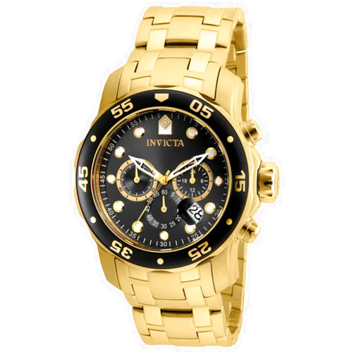 Invicta Men's 80064 Pro Diver Chronograph Charcoal Dial 18k Gold Ion-Plated Stainless Steel Watch