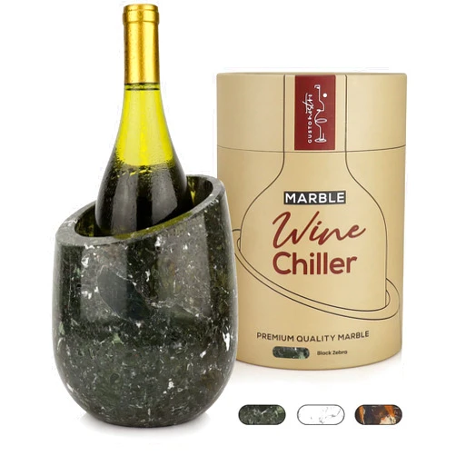 Gusto Nostro Marble Wine Chiller Bucket - 750ml Wine Bottle Cooler and Champagne Chiller for Party, Kitchen, Bar Cart Decor to Chill & Keep Bottles Cold with Unique Wine Lovers Gift Box (Black Zebra)