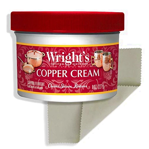 Wright's Copper and Brass Cream Cleaner - With Polishing Cloth - Gently Cleans and Removes Tarnish without Scratching