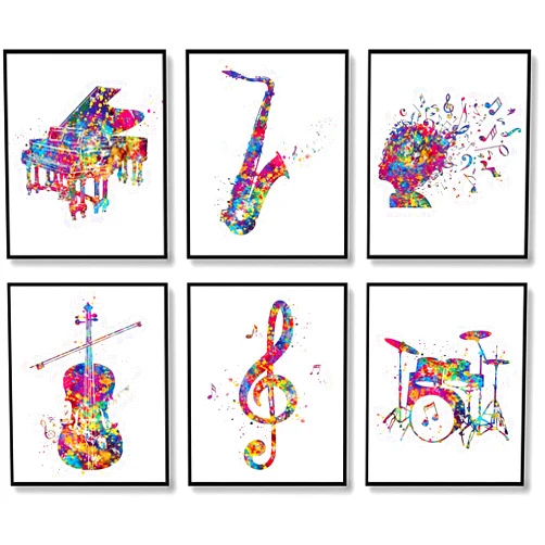 DXOAGXQ Musical Instrument Art Prints,Watercolor Music Wall Art Print,Music Poster,Piano Violin Watercolor Music Wall Art Prints,Abstract Musical Music Note Wall Decor Music Room Bedroom Decor(8