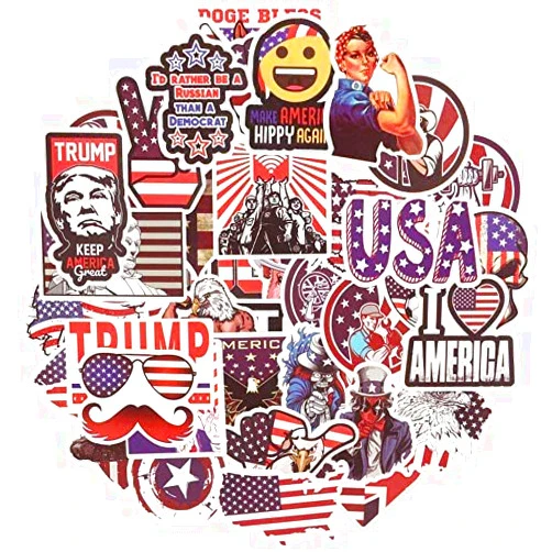 Askont American Flag Sticker 50 PCS USA American Flag Decal Sticker for Water Bottle, Waterproof Laptop Vinyl Stickers for Phone,Notebook,Travel,Computer,Hydro Flasks,Car,Bicycles,Luggage Retro Red