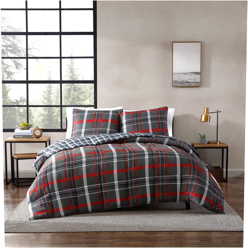 Eddie Bauer - Queen Comforter Set, Reversible Plaid Bedding with Matching Shams, Cozy Home Decor for Colder Months, Oeko-Tex Certified (Willow Plaid Grey, Queen)