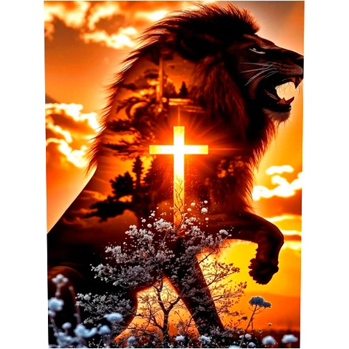 ijbnhd Diamond Art Kits for Adults - 5D Lion Cross Diamond Painting Kits for Beginners, DIY Lion Cross Gem Art Crafts Full Round Drill for Home Walls Decor 12X16Inch
