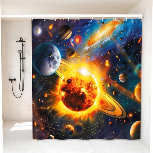 VODRM Solar System Space Shower Curtain- 72x72 Inch Vibrant Cosmic Bathroom Decor with 12 Hooks - Astronomy and Science Lovers Curtains - Modern Home Decoration, Gifts Teen Adult