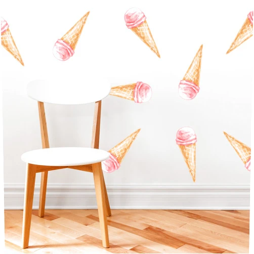 Sunny Decals Ice Cream Fabric Wall Decals - Set of 10 Colorful Icecream Pattern Décor, Kids Room, Nursery Decal Peel and Stick Graphic