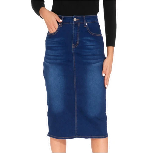 GUANYY Womens Denim Skirt-High Waisted Knee Length Slim Fit Pencil Stretch Jean Skirt