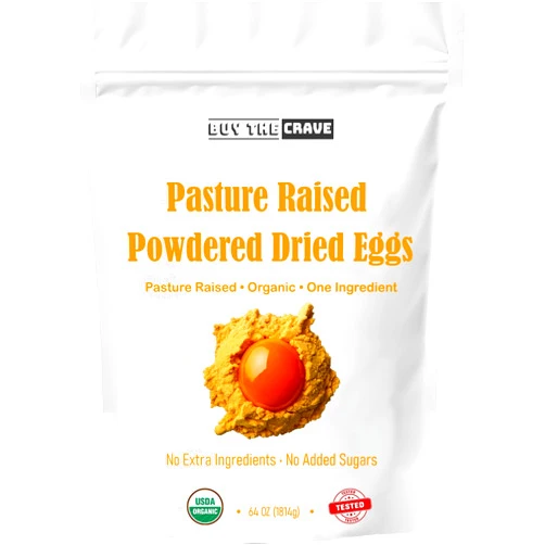 BUY THE CRAVE Pasture Raised, Grade A Eggs, Grass Fed Powdered Dried Eggs 64 OZ Pack, Makes 170 EGGS Emergency, MRE Food Supply, Freeze Dried Survival Food for Hiking, Camping Essentials