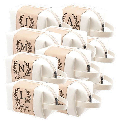 GIFTBYGIFTY Set of 10 - Personalized Toiletry Bag for Women, 3 Design & 4 Color, Custom w/Name, Title, Date, Bridesmaid Gifts, Bridal Shower Gift, Bachalorette Party Favors, D2 - ROSEGOLD