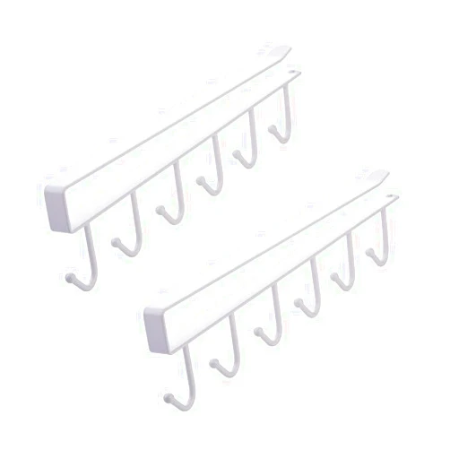 Yingliqi 2 Pcs Mug Hooks Under Shelf Mug Holder Cups Storage, 6-Hook Mug Cup Kitchen Utensil Storage Hook, Mug Hooks Under Cabinet White
