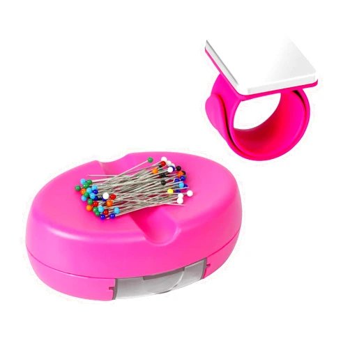 Hilltian 2 Pieces Magnetic Pin Cushion, Magnetic Pin Holder with Pin Cushion Wristband for Sewing, Pink