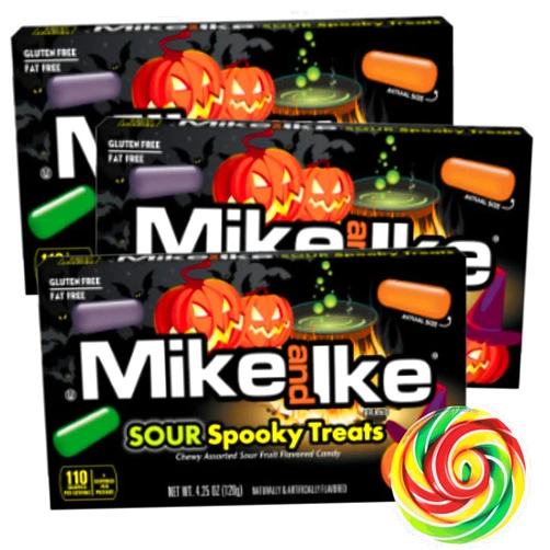Sweetzo Mike and Ike Halloween Sour Spooky Treats, Assorted Fruit Flavored Candy, Theater Boxes, 4.25 Ounces (Pack of 3)
