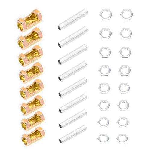 Rrina 8 Sets M10 Lamp Pipe Repair Parts Kits, M10x30 Hexagon Open Nut, M10x50 All Thread Lamp Pipe Nipples, M10 Hex Lock Nut