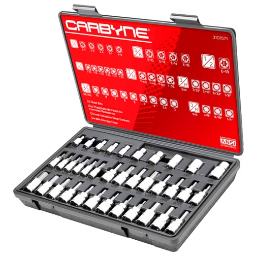CARBYNE Hex (Allen), Torx Bit Socket & E-Torx (E-Socket, External Torx, Female Torx) Socket Set - 36 Piece, S2 Steel | 1/4
