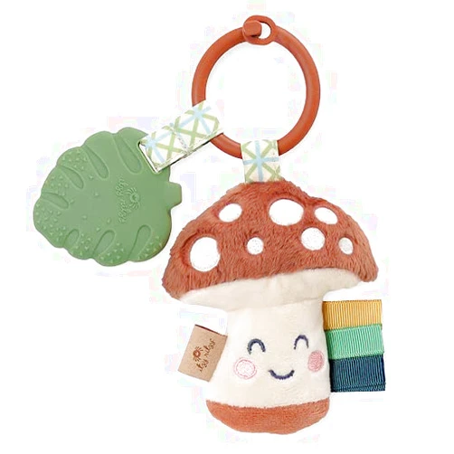 Itzy Ritzy Infant Toy & Teether - Itzy Pal Baby Teething Toy Includes Lovey, Crinkle Sound, Textured Ribbons & Silicone Teether Toy for Newborn (Mushroom)