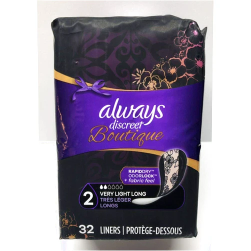 Always Discreet Boutique Incontinence Liners, Size 2, Very Light, Long, 32 Liners