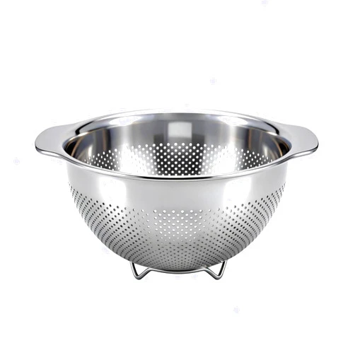 QBGSFSYG Metal Strainer with Handle - Large Food Strainers and Colanders for Kitchen - 18/8 Stainless Steel Colander for Rice, Spaghetti, Pasta, Fruit, Vegetables, Noodles, Dishwasher Safe (5QT)