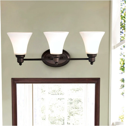 Unknown 3-Light Oil-Rubbed Bronze Bath/Vanity Fixture Brown Farmhouse Transitional Glass Steel Includes Hardware