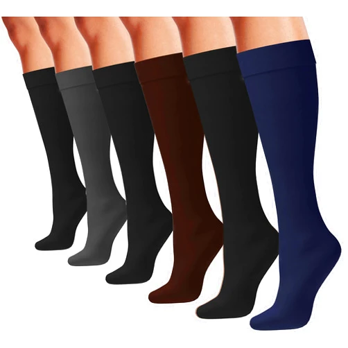 Winterlace Women's Trouser Socks, 6-Pairs Silky Knee High Nylon Dress Socks, Opaque Stretchy