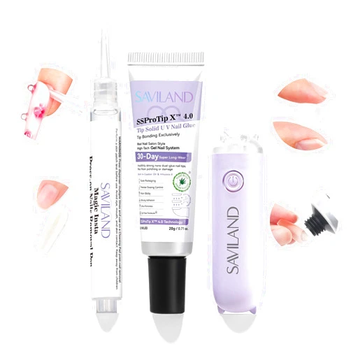 SAVILAND Pro Solid Nail Glue & Remover Kit: 30-Day Solid Adhesive Kit with U V Lamp 20g Gel & 3ml Fast Nail Glue Remover Pen for X Nail Gel Extension System
