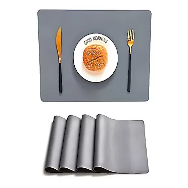 GSERA Silicone Placemats for Dining Table, Heat Resistant Table Placemat Set of 4,Waterproof Placemats Wipeable Kitchen Table Place Mats Reusable ,Easy to Clesn- Grey Gray