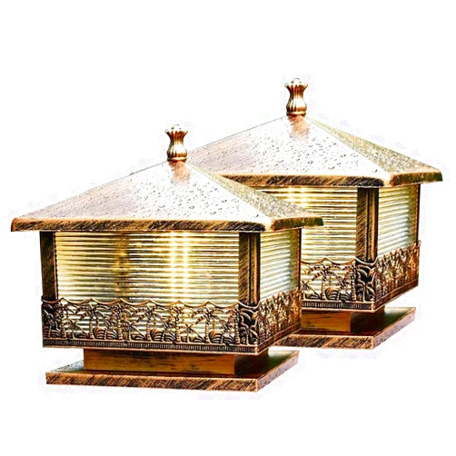 YFMYY 2 Pack Bronze Antique Post Lamps | Die-cast Iron Pillar Light with Glass Panels | Exterior Landscape Lantern Lighting Fixture - Outdoor Deck, Patio, Garden, Décor or Fence Column Lights