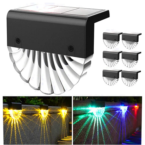 BlueYang Solar Deck Light,Waterproof Step Stair Light,Outdoor Garden Decorative Fence LED Light with Color Changing/Warm White,Solar Powered Exterior Post Light Dust to Dawn for Patio Porch Railing (6 pack)