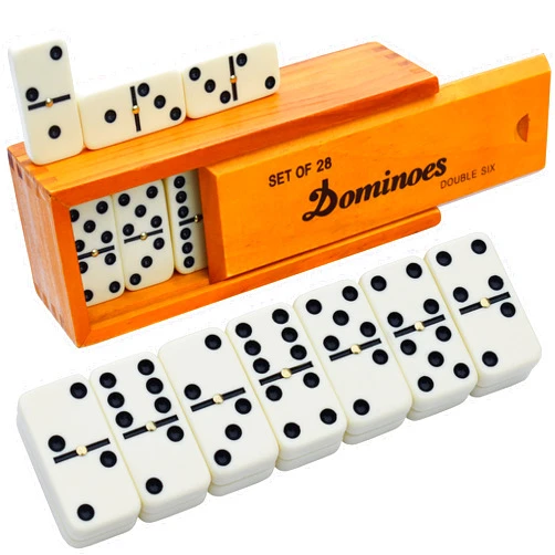 Queensell Dominos Set for Adults – Dominoes - Classic Board Games, Double 6 Dominoes Family Games for Kids and Adults - Double Six Standard Dominos Set 28 Tiles with Wood Case, Juegos de Mesa