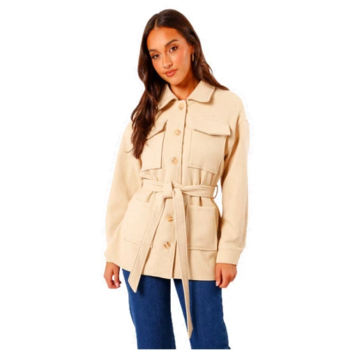 Petal & Pup Women's Arlow Tie Front Shacket, Cream, Large