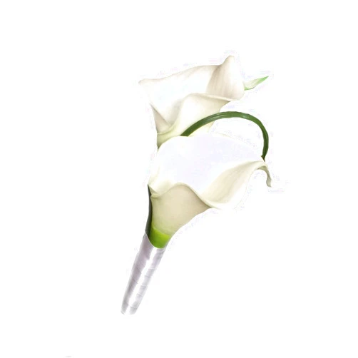 Angel Isabella Boutonniere - Natural White Calla Lily with White Ribbon