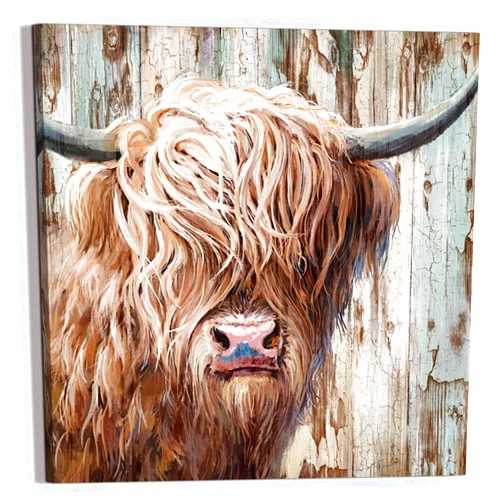 3LDECOR Farmhouse Wall Art Highland Cow Wall Decor Canvas Print Brown Vintage Painting Suitable as a gift and home decor, can be hung in bedroom kitchen bathroom dining room living room