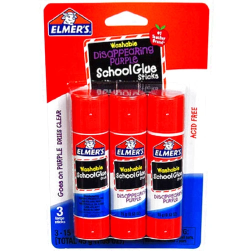 Elmer's Glue Sticks Washable Non-Toxic Disappearing Purple 0.53oz- Pack of 3