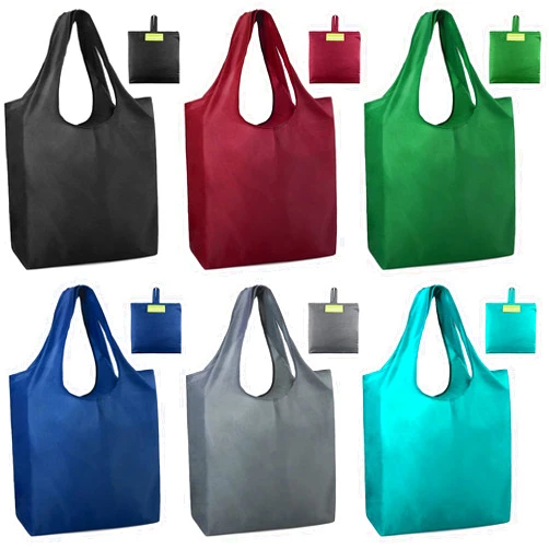 BeeGreen Gifts Bags Foldable Reusable Grocery Bags Large Reusable Bag Shopping Cute Holiday Gifts with Handle Cloth Tote Bag Washable Lightweight Nylon Tote Bags Black Burgundy Green Blue Grey Teal