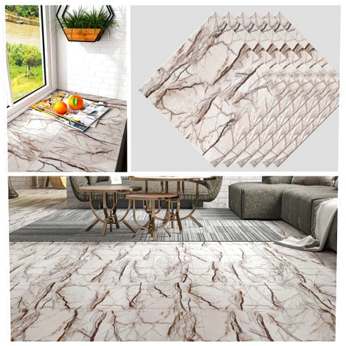 CHICHOME 6-Pack Marble Vinyl Flooring Tiles Cracked Peel and Stick Floor Tile Bathroom Waterproof Flooring 12''x12'' Self Adhesive Removable Stick on Floor Tile Sticky for Bedroom Kitchen Living Room