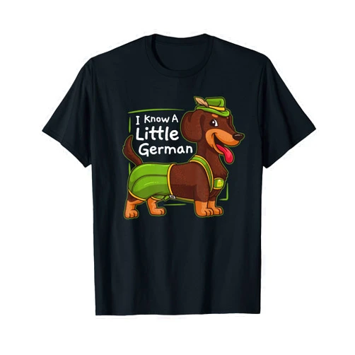 Prost Bavarian Apparel Co. Oktoberfest I Know a Little German Dachshund Wiener Dog T-Shirt