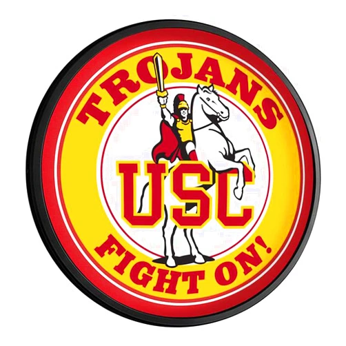 The Fan-Brand The Fan Brands NCAA USC Trojans: Traveler - Round Slimline Lighted Wall Sign - Football, Basketball & Baseball Wall Decor - College Sports Décor for Home, Office, Game Room, Fan Cave & Garage - USA Made