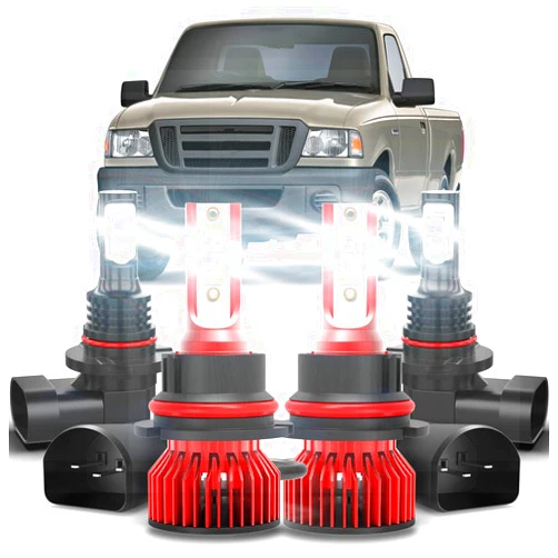 MNWHUC For Ford Ranger 2001-2011 4pcs Super Bright White 9007 High Low Beam and 9145 9005 Fog Lights LED Blubs Package，Plug-and-Play Bright Bulbs, Pack of 4