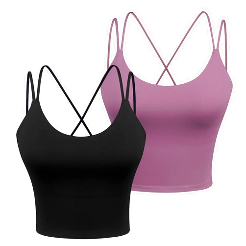 WOYYHO Women's Longline Sports Bra Padded Strappy Yoga Bra Fitness Running Workout Crop Tank Top（2pack）