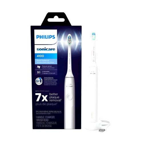 Philips Sonicare 4100 Power Toothbrush, Rechargeable Electric Toothbrush with Pressure Sensor, White HX3681/23